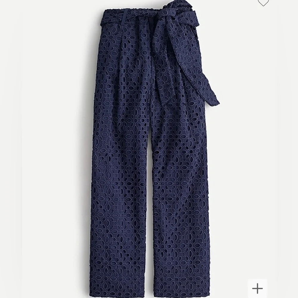 J.Crew Tie Waist Eyelet Pants Elastic Pull On Lined Trouser Pants Womens - Picture 1 of 10